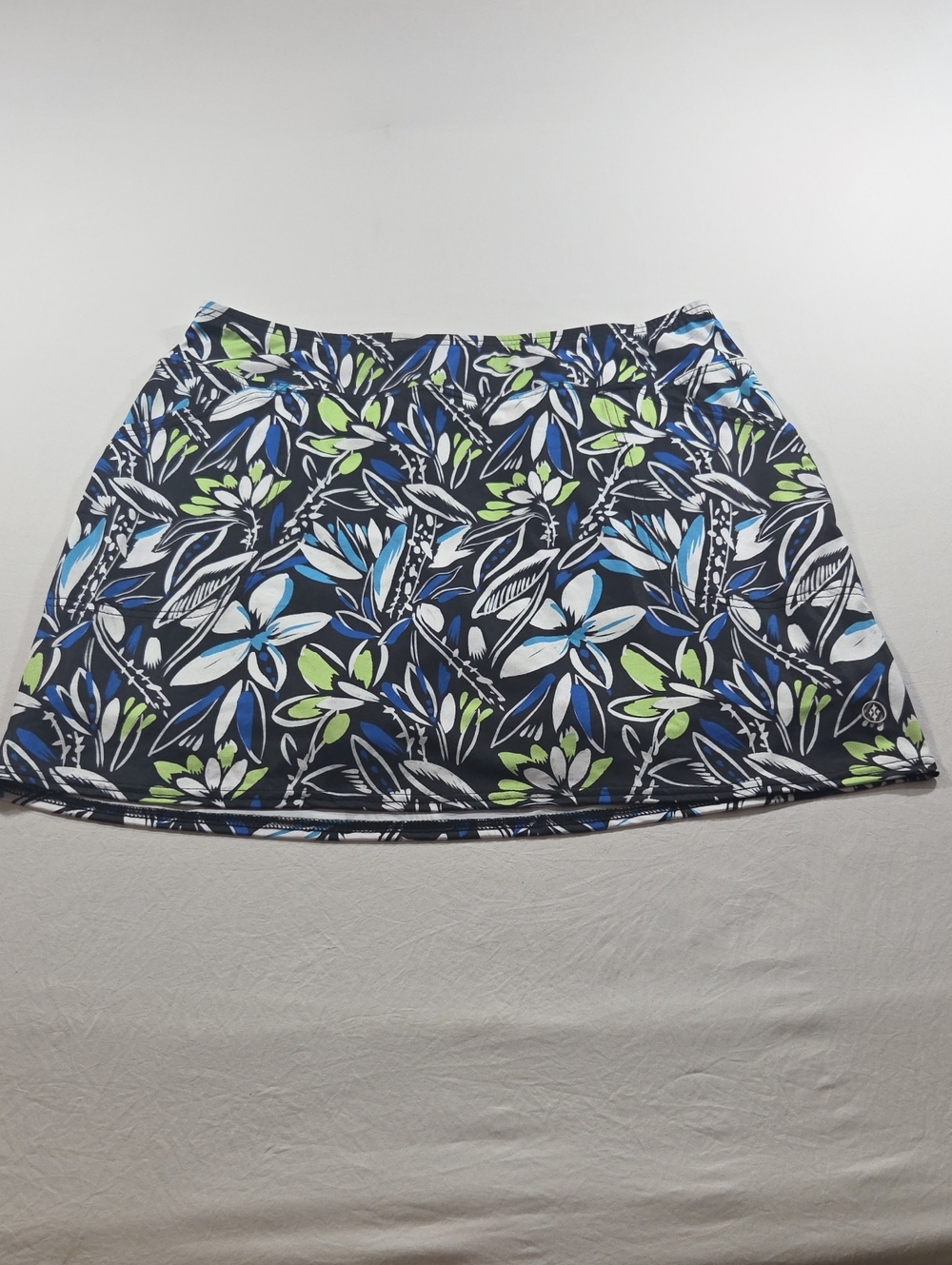 Jofit Floral Mini Skirt Skort Navy Floral Blue Lime Accents Breezy Stretchy